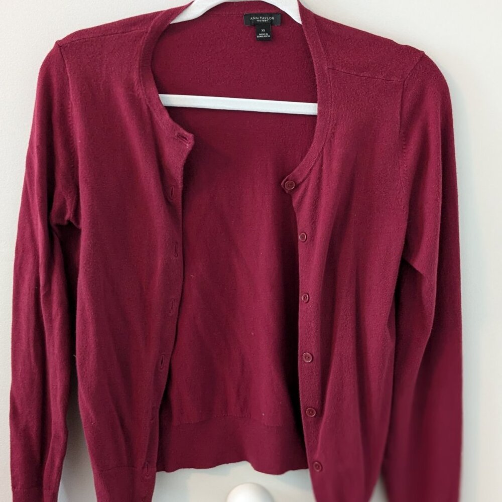 Ann Taylor Size 4 Cranberry Pink Cotton Cardigan Sweater Size XS 2